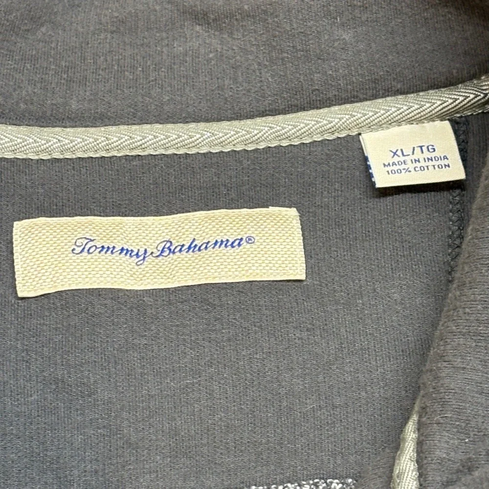 Tommy Bahama Mens XL Gray 1/4 Button Pullover‎ Mock Neck Sweater Henley Shirt